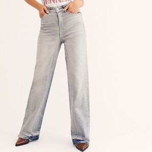 Free People Relaxed Straight Slouch Baggy Jeans High Waisted Blue